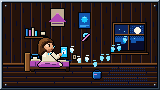 Portada del curso Ciberseguridad para adolescentes desde cero: una adolescente sentada en su cama de noche con el celular, del que salen huellas luminosas que se van por la ventana.