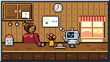Portada del curso Inteligencia artificial desde cero: en la cocina por la mañana, una mujer con su taza de café pregunta algo a un robot asistente amable con cara de pantalla sonriente, que responde con un bocadillo con un bombillo, junto a un florero, un pan y la ventana soleada.