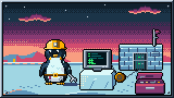 Portada del curso Linux intermedio: del usuario al operador: el pingüino con casco amarillo y herramientas junto a una terminal sobre un bloque de hielo, un cuarto de servidores de hielo y una caja de herramientas al amanecer.