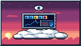 Portada del curso Seguridad en la nube: detección y respuesta: un panel de monitoreo de la nube con una alerta, un escudo de respuesta, registros CloudTrail y un ojo vigilante.