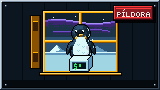 Portada de la píldora WSL2: Linux dentro de Windows en 40 minutos: el pingüino asoma la cabeza y una aleta por una ventana de cuatro paneles de madera abierta desde el cuarto, sosteniendo un bloque de hielo con un prompt verde, con la aurora de la banquisa al otro lado.