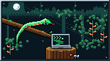 Portada del curso Python para ciberseguridad: una serpiente verde enroscada en una rama de la selva nocturna, junto a una laptop con código sobre un tronco cortado.