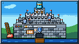 Portada del curso Seguridad web con OWASP Top 10: una ventana de navegador convertida en castillo de piedra de día, con tres murallas y escudos numerados 1, 2 y 3, banderines rojos, un búho en la torre, un pergamino con {!} que rebota en el primer escudo y un bicho rojo con una escalera rechazado junto al foso.